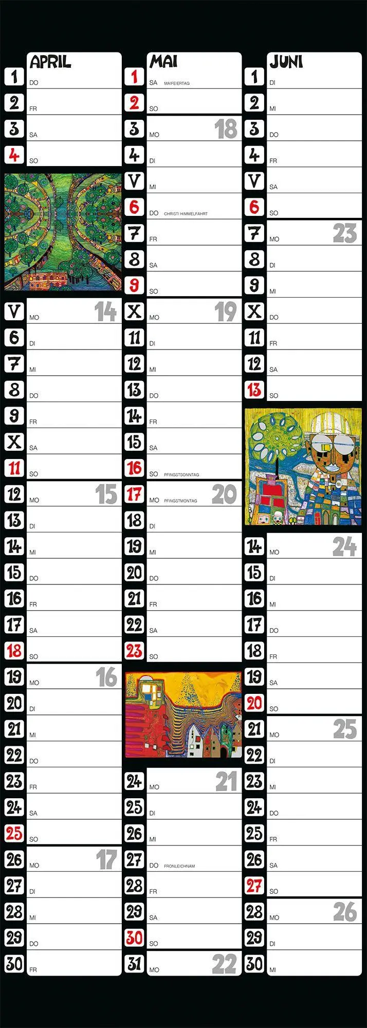 Bild: 9783910430372 | Hundertwasser Streifenkalender Art 2027 | Wörner Verlag GmbH | 5 S.