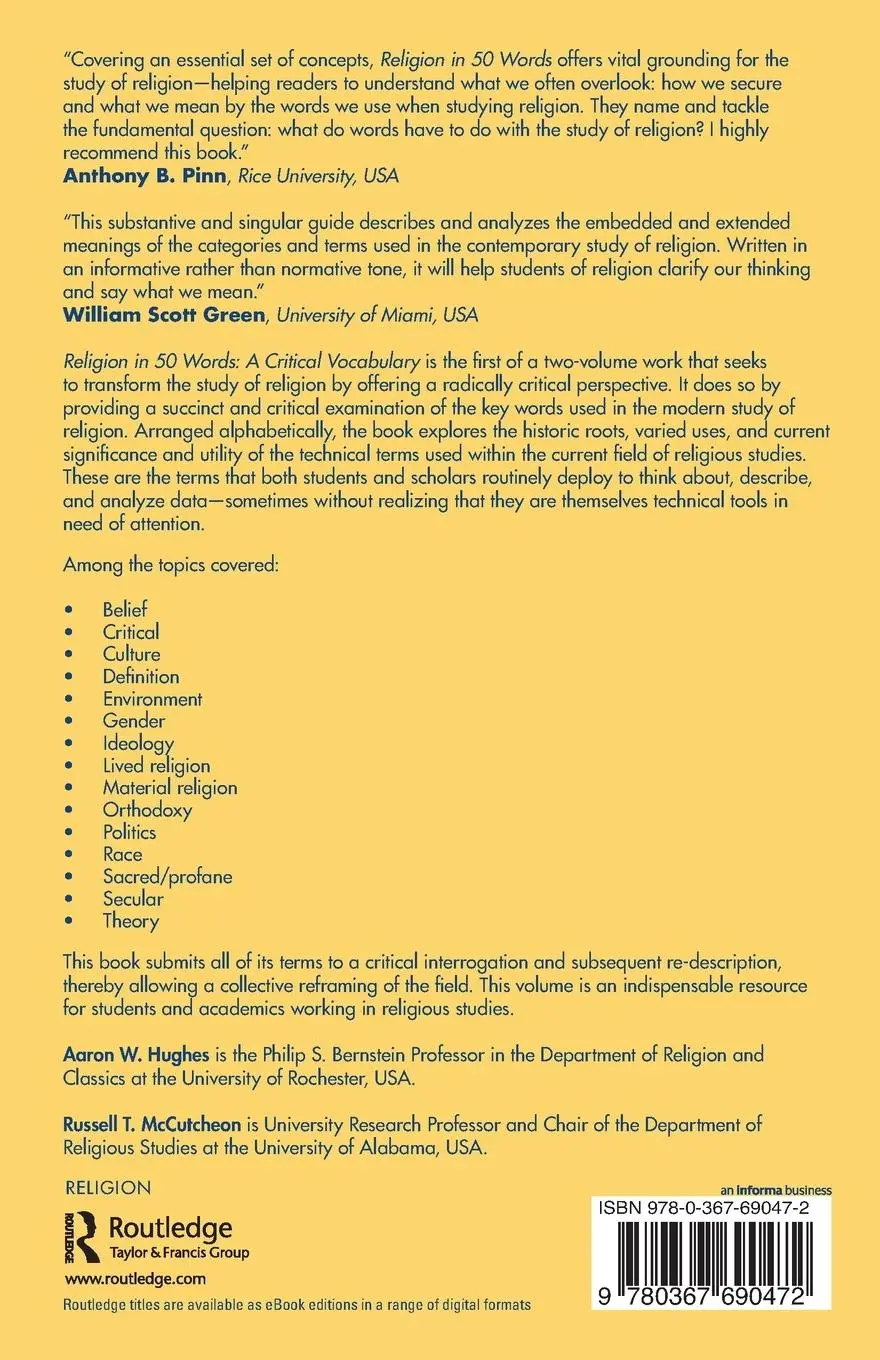 Rückseite: 9780367690472 | Religion in 50 Words | A Critical Vocabulary | Aaron W. Hughes (u. a.)