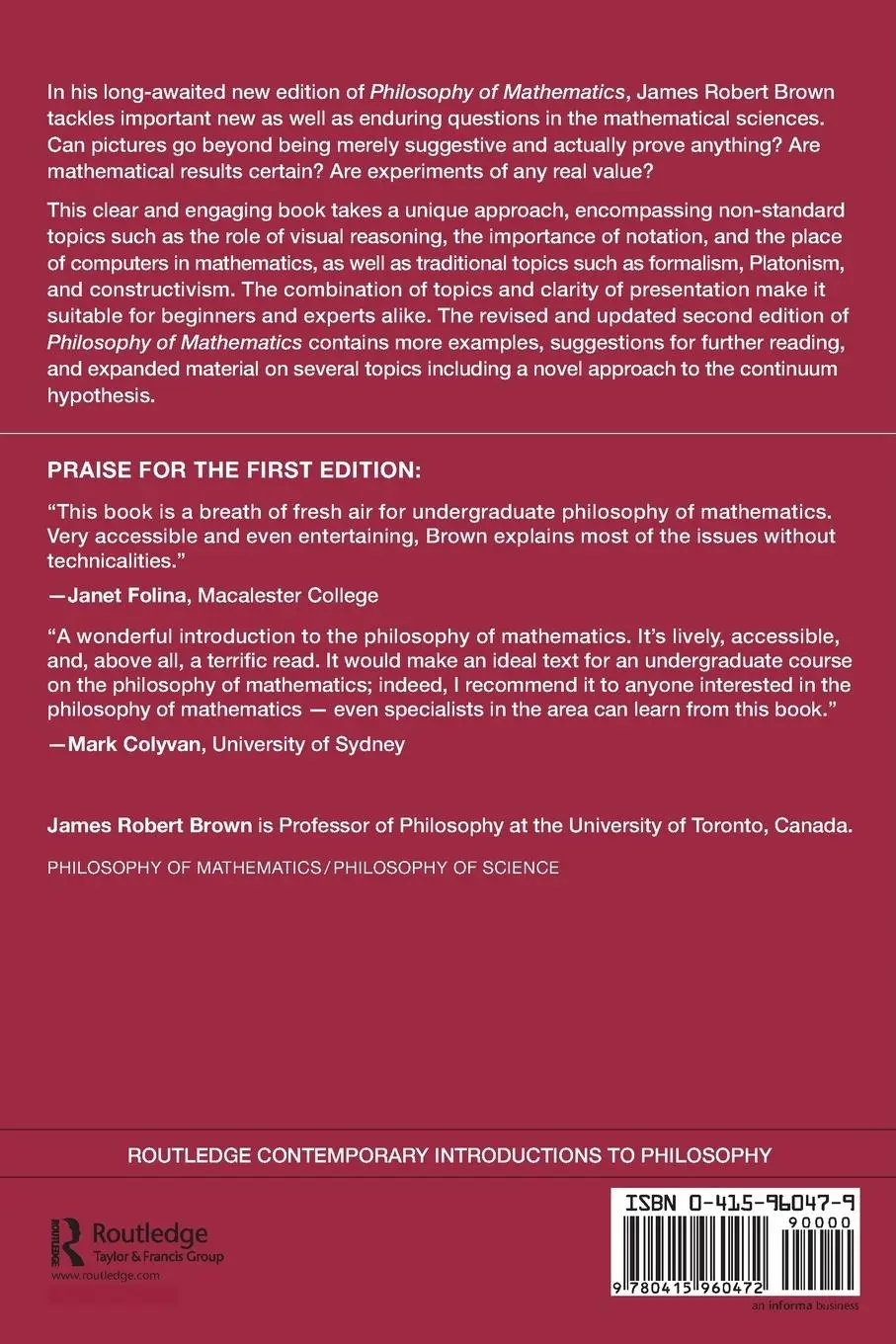 Rückseite: 9780415960472 | Philosophy of Mathematics | James Robert Brown | Taschenbuch | 2008