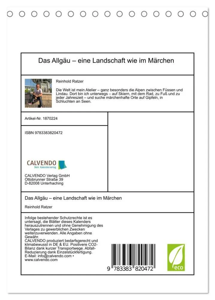 Bild: 9783383820472 | Das Allgäu - eine Landschaft wie im Märchen (Tischkalender 2025 DIN...