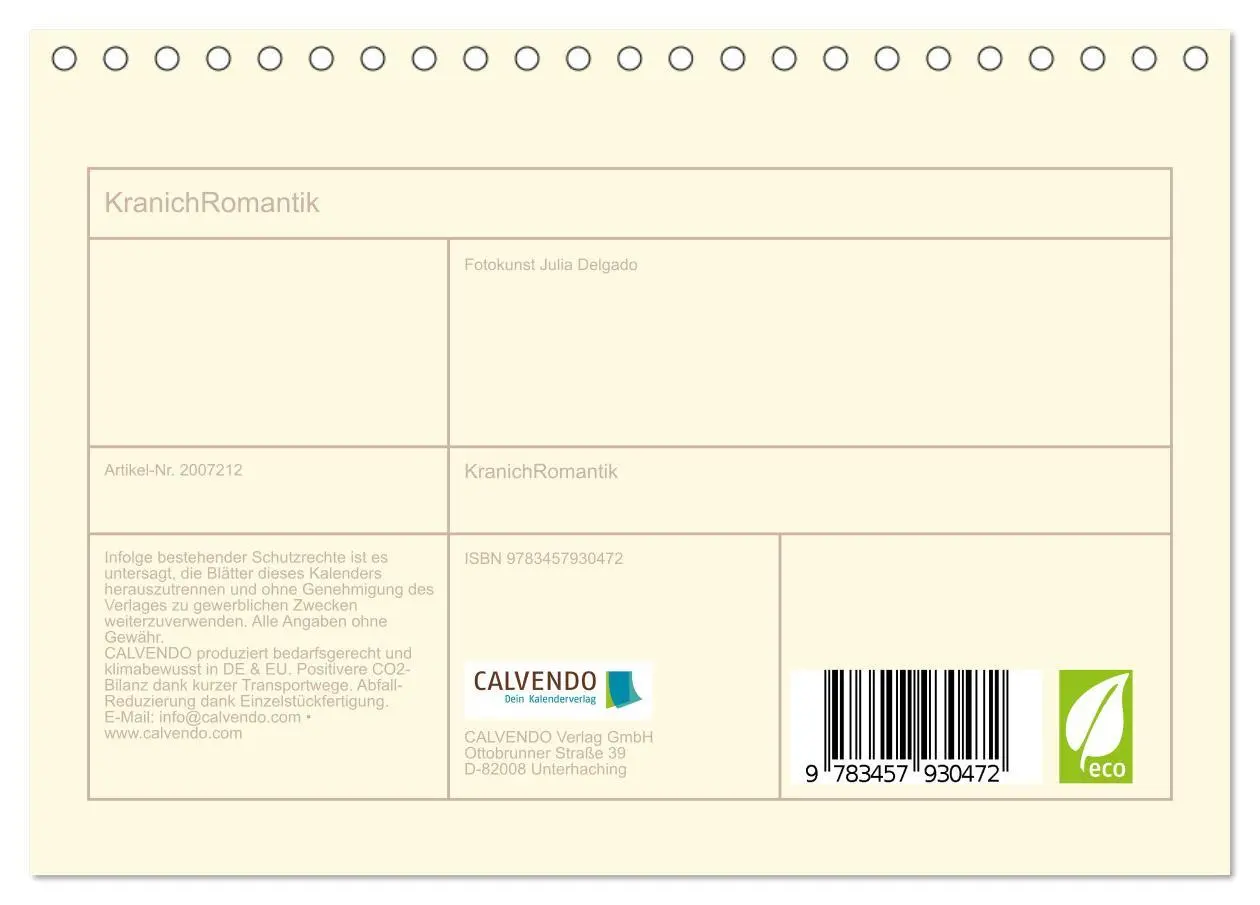 Bild: 9783457930472 | KranichRomantik (Tischkalender 2026 DIN A5 quer), CALVENDO...