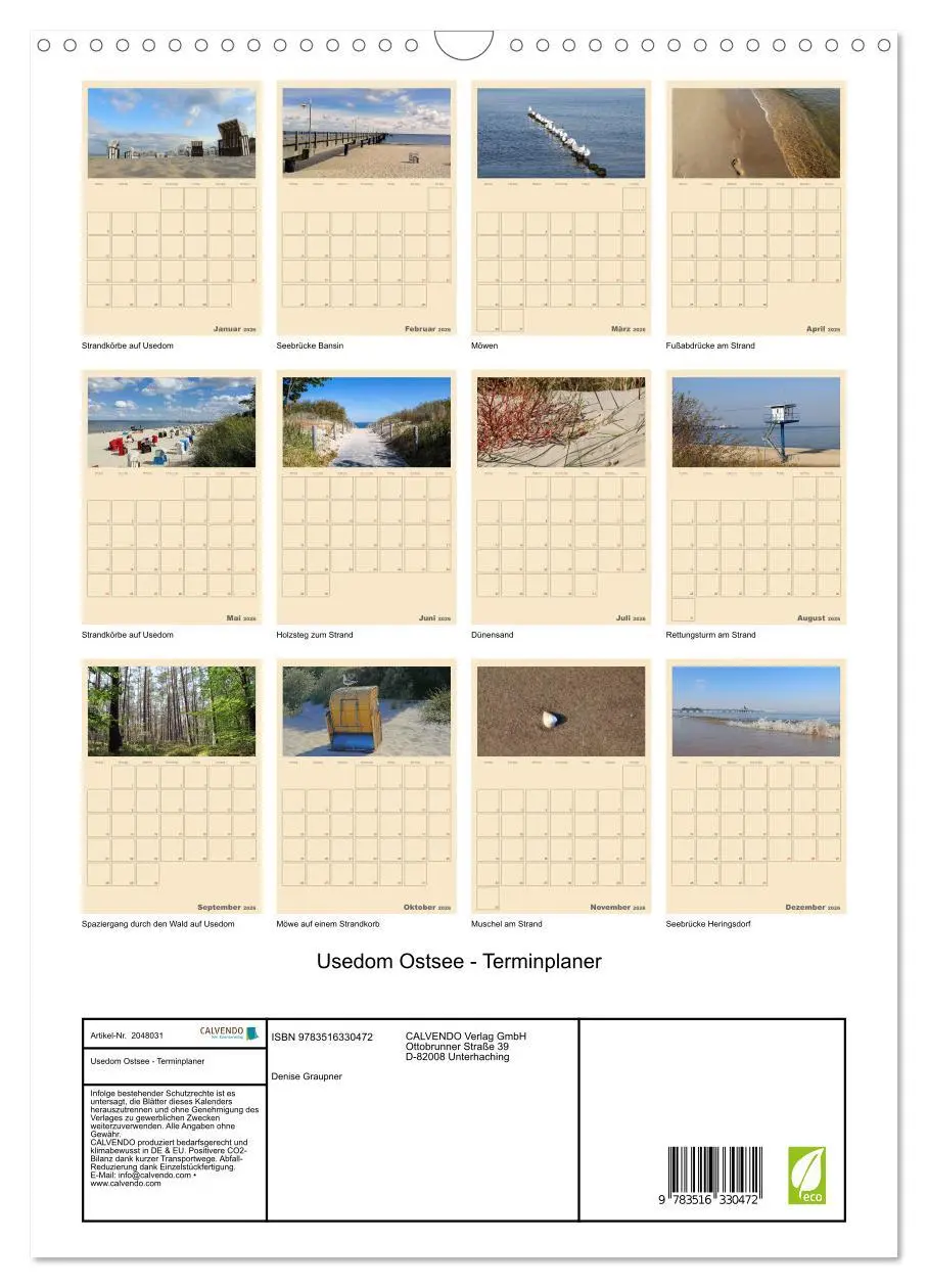 Bild: 9783516330472 | Usedom Ostsee - Terminplaner (Wandkalender 2026 DIN A3 hoch),...