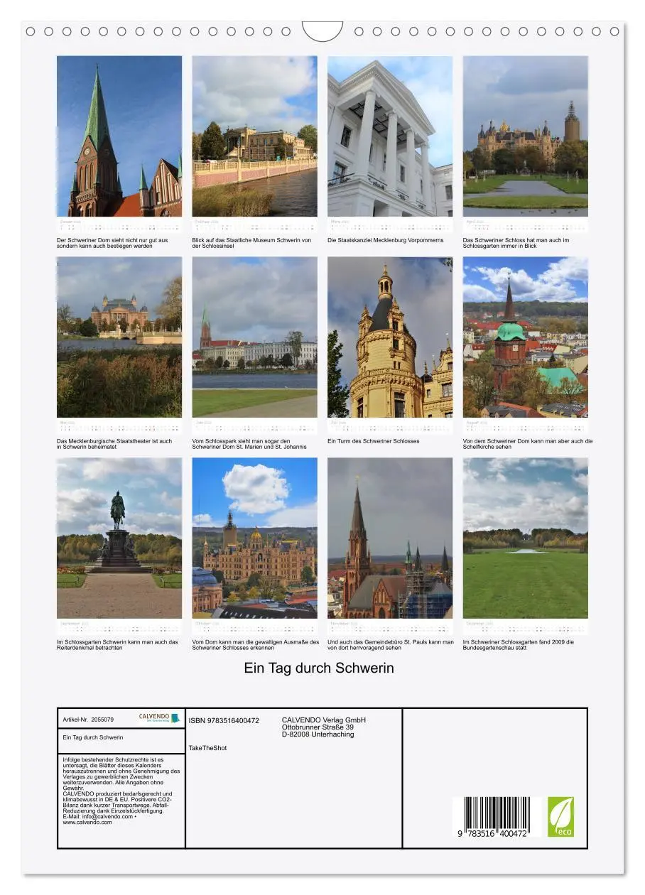 Bild: 9783516400472 | Ein Tag durch Schwerin (Wandkalender 2026 DIN A3 hoch), CALVENDO...