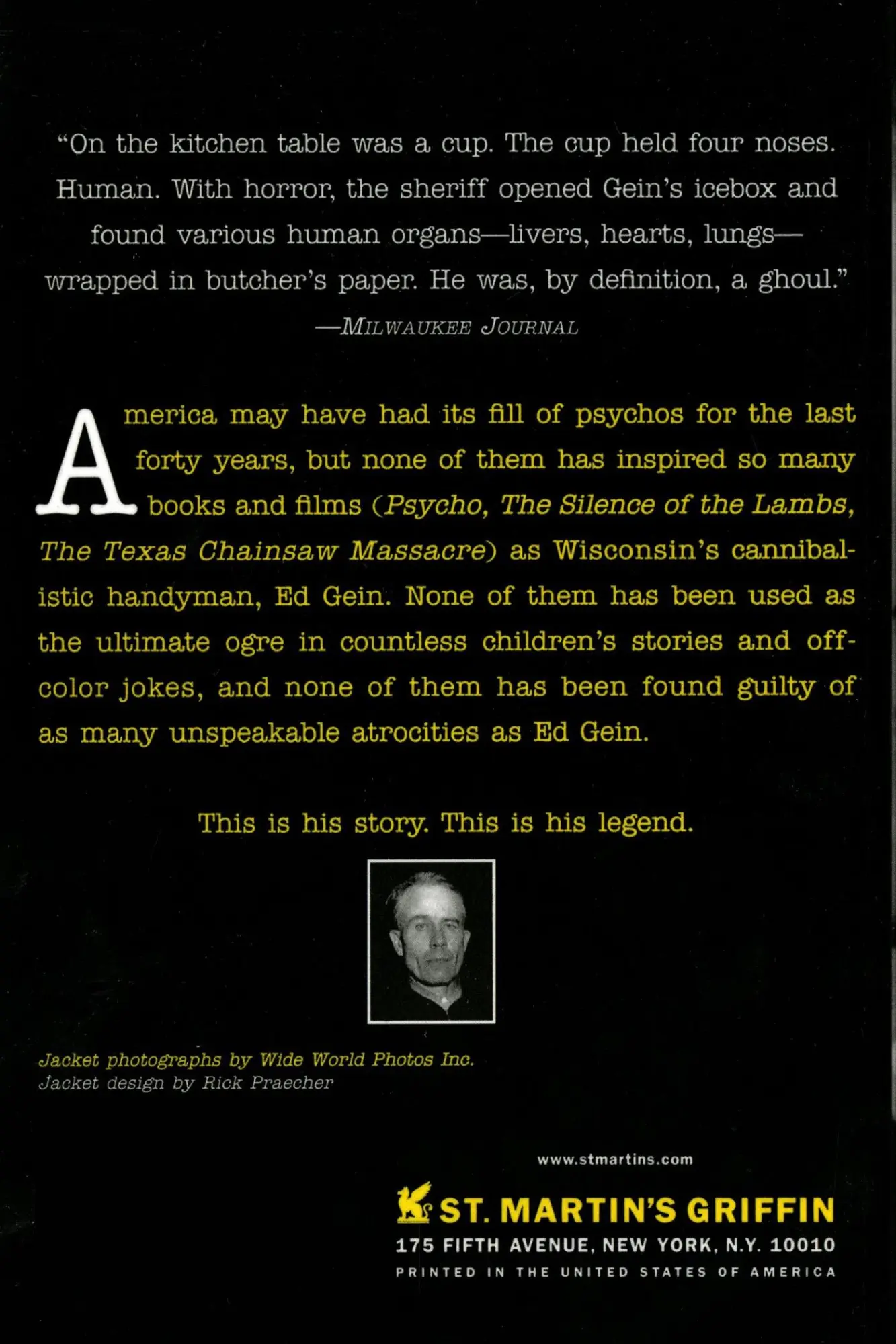 Rückseite: 9780312130572 | Ed Gein--Psycho! | Paul A. Woods | Taschenbuch | Englisch | 1995