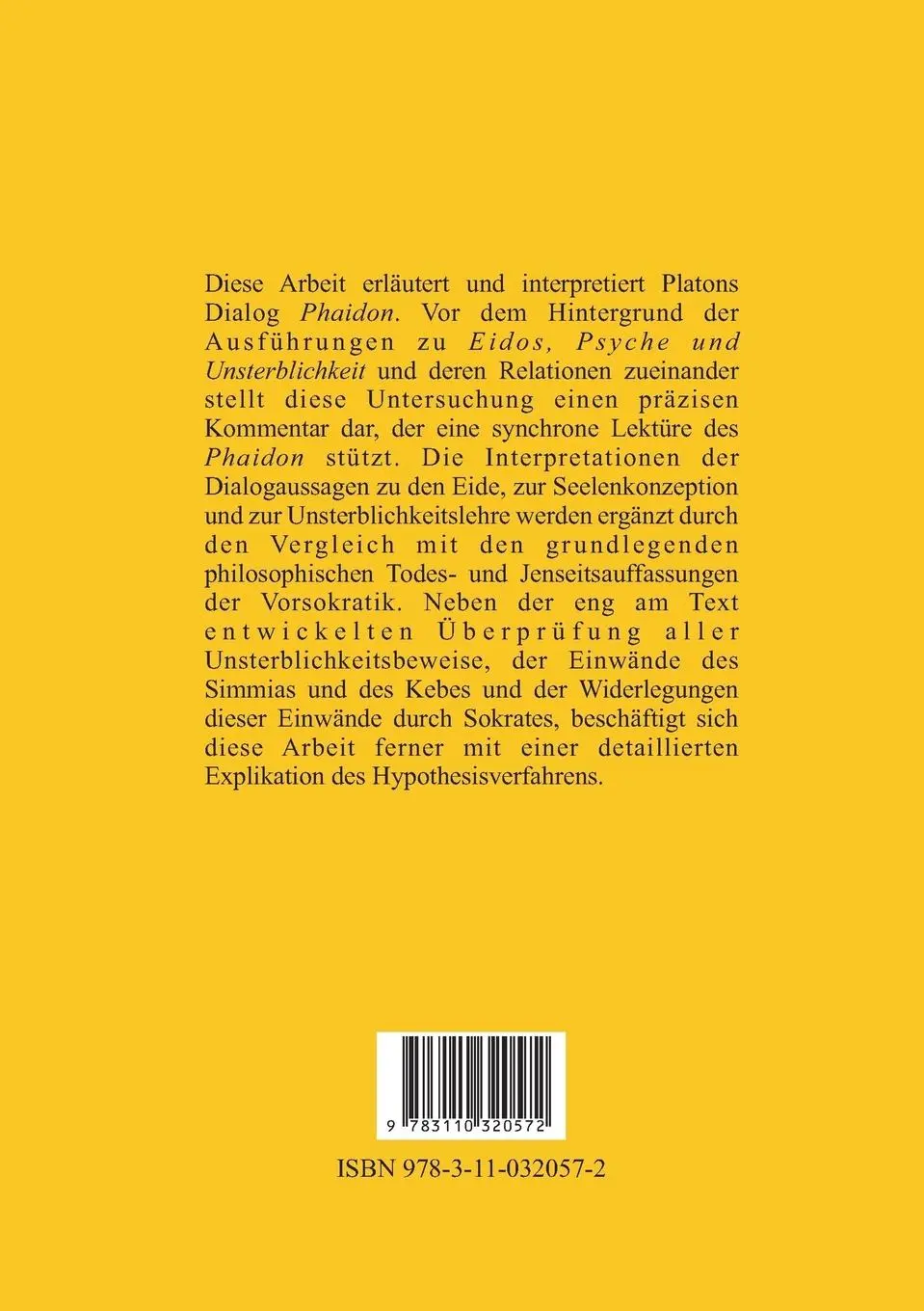 Rückseite: 9783110320572 | Eidos, Psyche und Unsterblichkeit | Ein Kommentar zu Platons 'Phaidon'