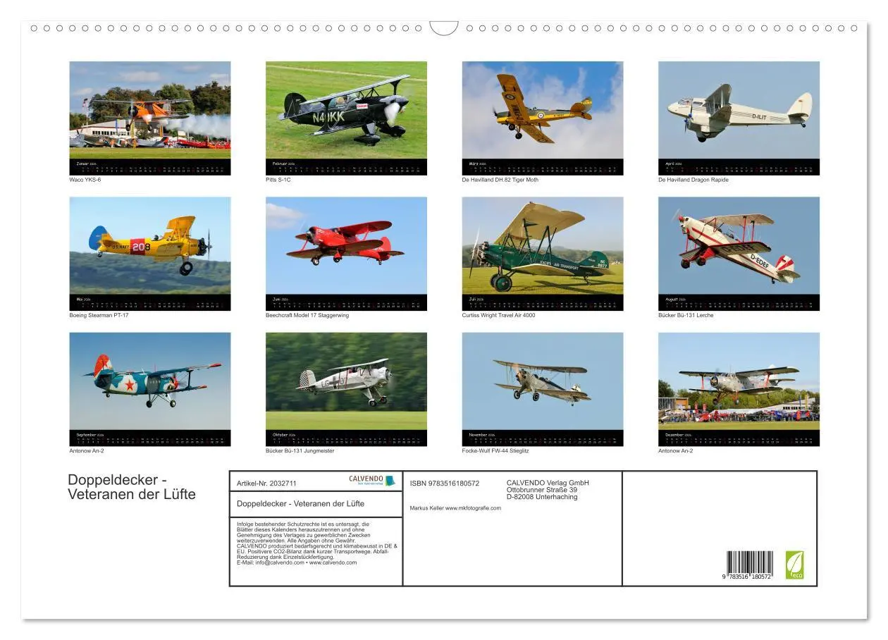 Bild: 9783516180572 | Doppeldecker - Veteranen der Lüfte (Wandkalender 2026 DIN A2 quer),...