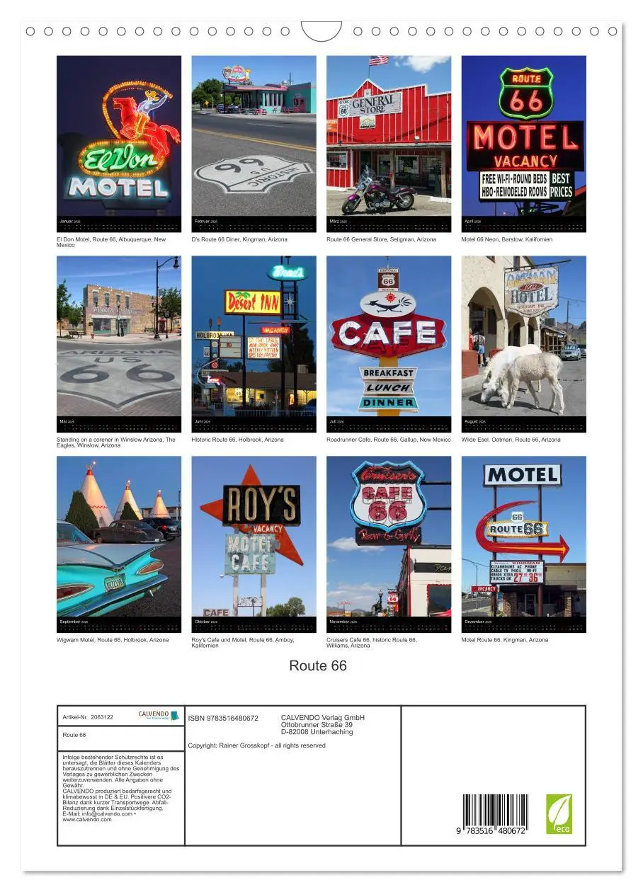 Bild: 9783516480672 | Route 66 (Wandkalender 2026 DIN A3 hoch), CALVENDO Monatskalender