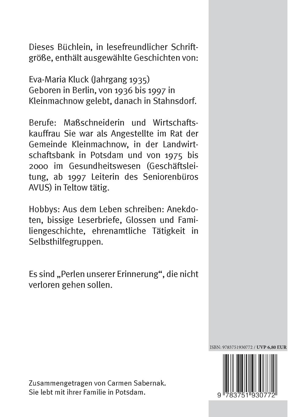 Rückseite: 9783751930772 | Meine Heimat - Kleinmachnow | Eva-Maria Kluck | Taschenbuch | 96 S.
