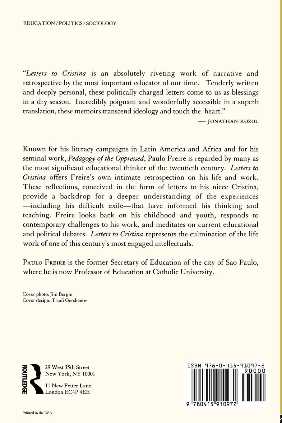 Rückseite: 9780415910972 | Letters to Cristina | Paulo Freire | Taschenbuch | Englisch | 1996