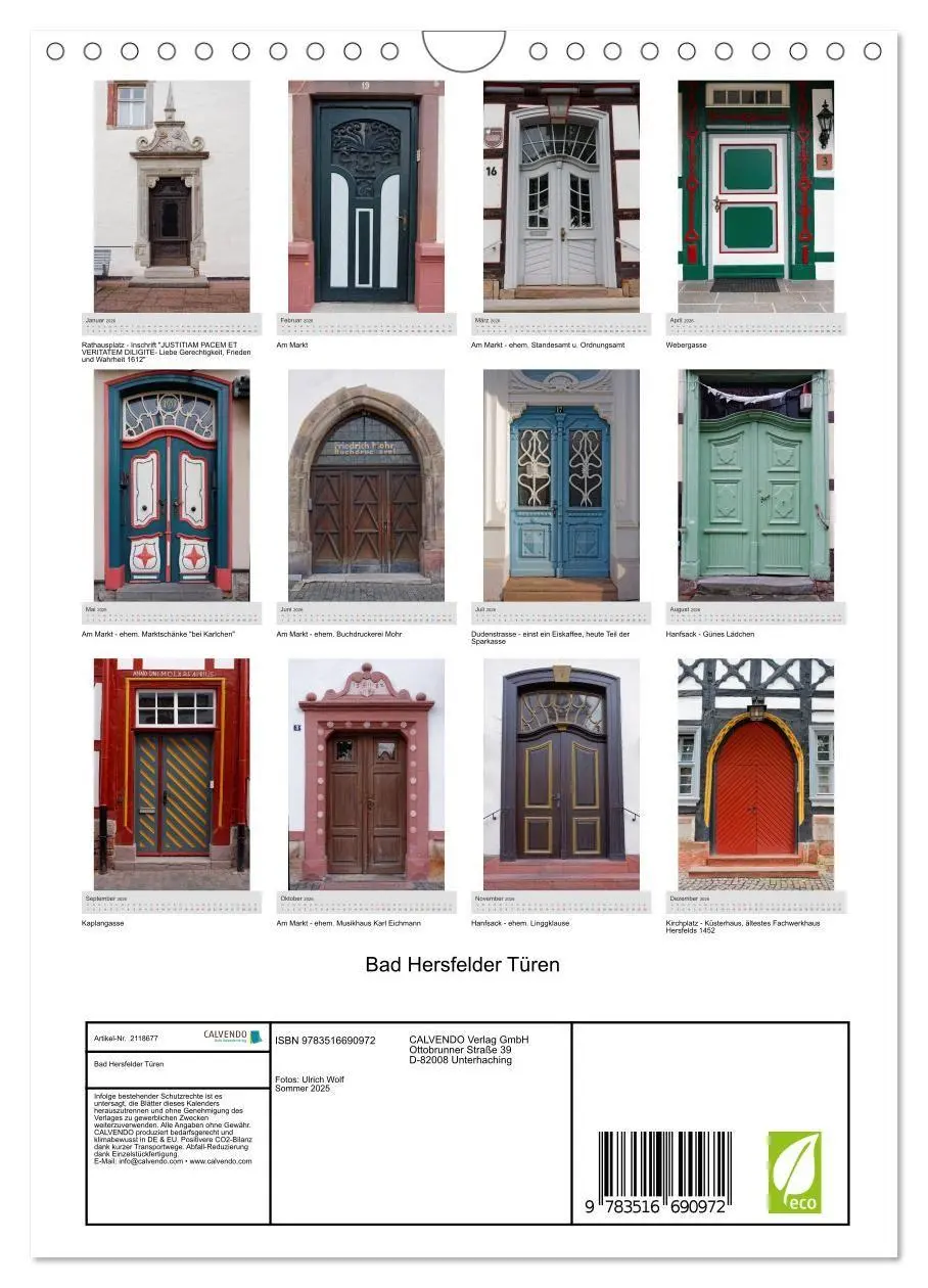 Bild: 9783516690972 | Bad Hersfelder Türen (Wandkalender 2026 DIN A4 hoch), CALVENDO...
