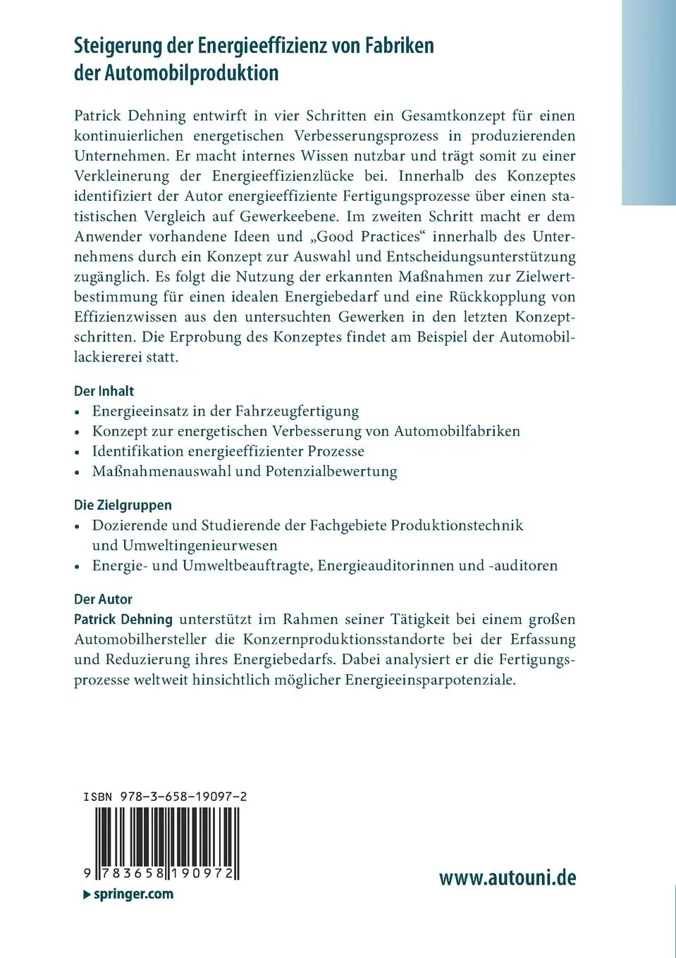 Rückseite: 9783658190972 | Steigerung der Energieeffizienz von Fabriken der Automobilproduktion