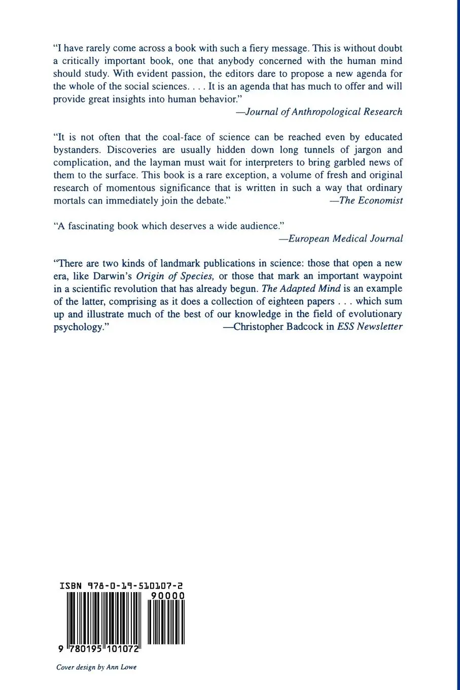 Rückseite: 9780195101072 | The Adapted Mind | Jerome H. Barkow (u. a.) | Taschenbuch | Englisch