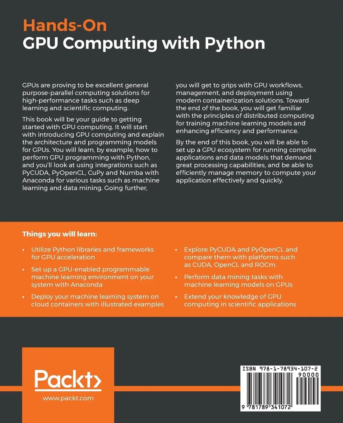 Rückseite: 9781789341072 | Hands-On GPU Computing with Python | Avimanyu Bandyopadhyay | Buch