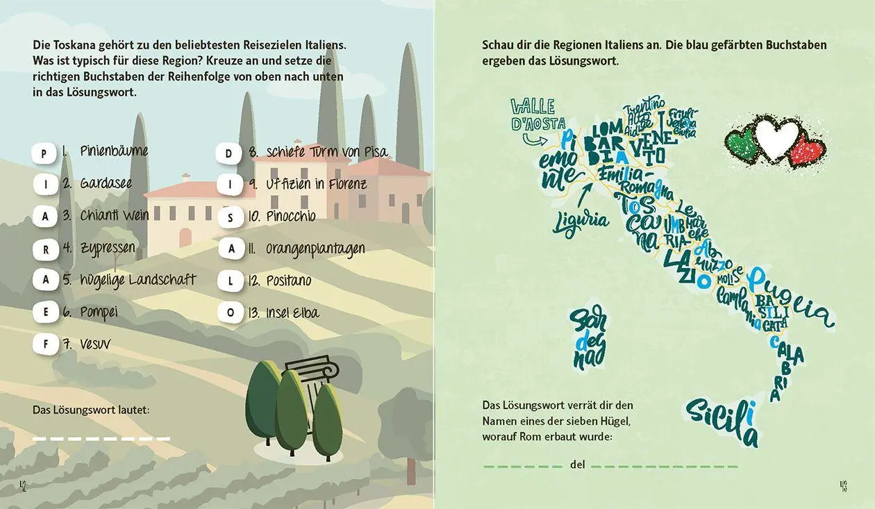 Bild: 9783790101072 | Urlaubsrätsel-Spaß Italien | Mein Ferienblock | Isabella Bergmann