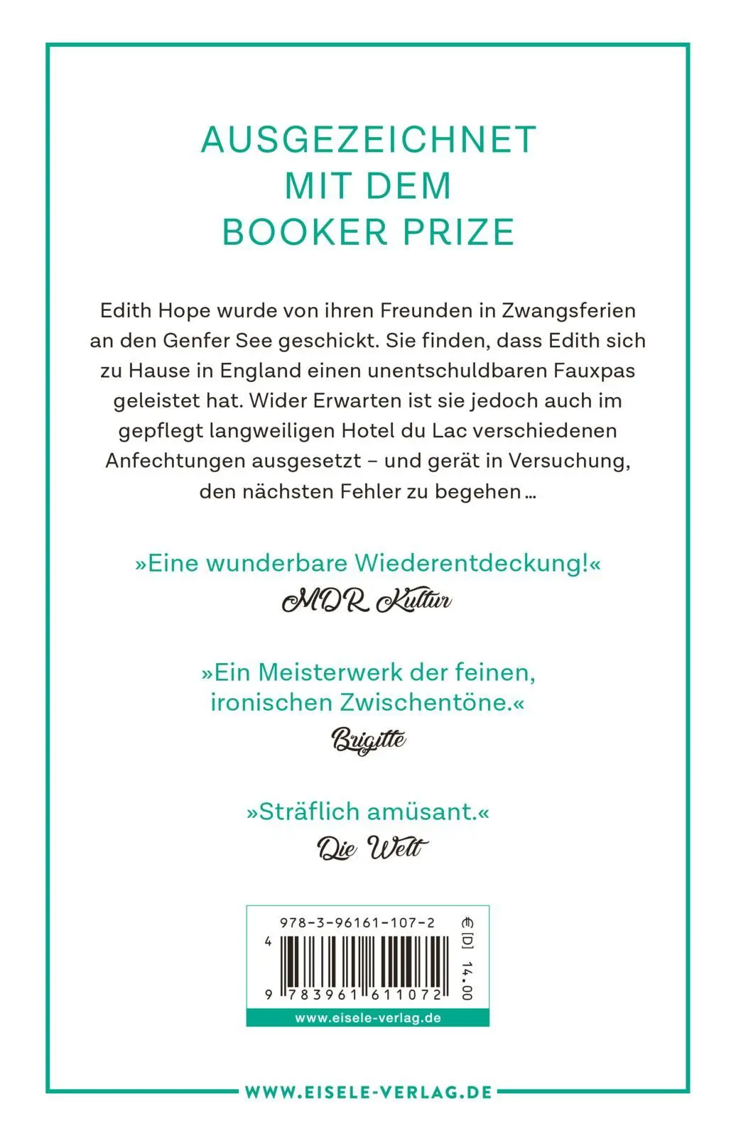 Rückseite: 9783961611072 | Hotel du Lac | Anita Brookner | Taschenbuch | 224 S. | Deutsch | 2021