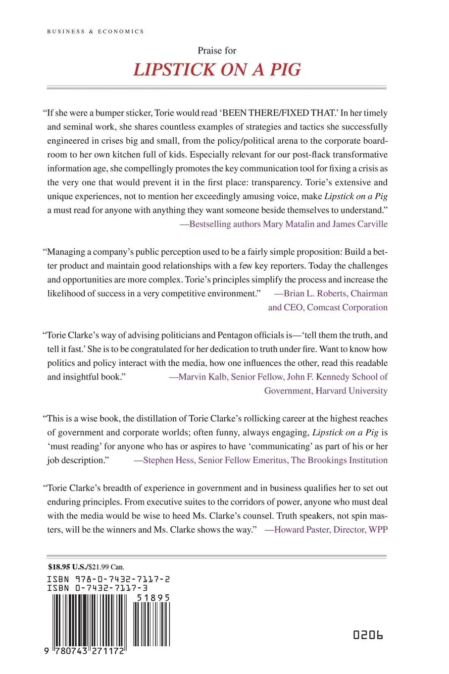 Rückseite: 9780743271172 | Lipstick on a Pig | Torie Clarke | Taschenbuch | Paperback | Englisch