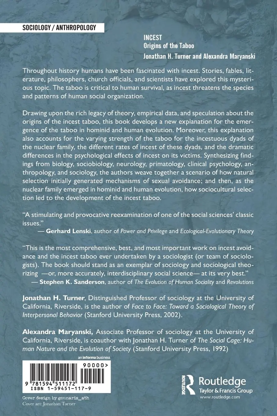 Rückseite: 9781594511172 | Incest | Origins of the Taboo | Jonathan H. Turner (u. a.) | Buch