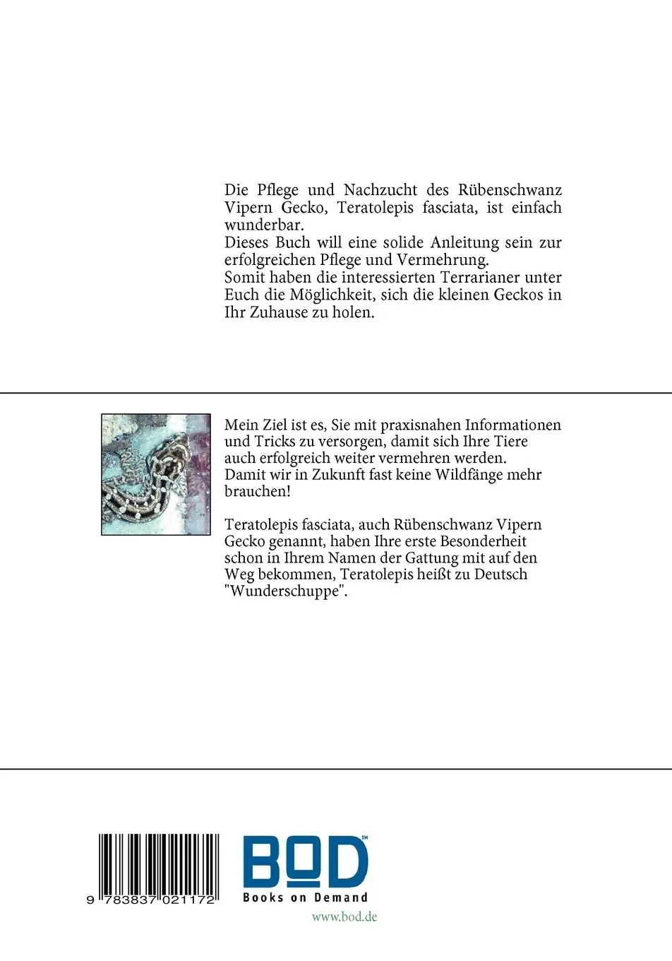 Rückseite: 9783837021172 | Teratolepis fasciata | Rübenschwanz-Viperngecko | Lee Sae | Buch