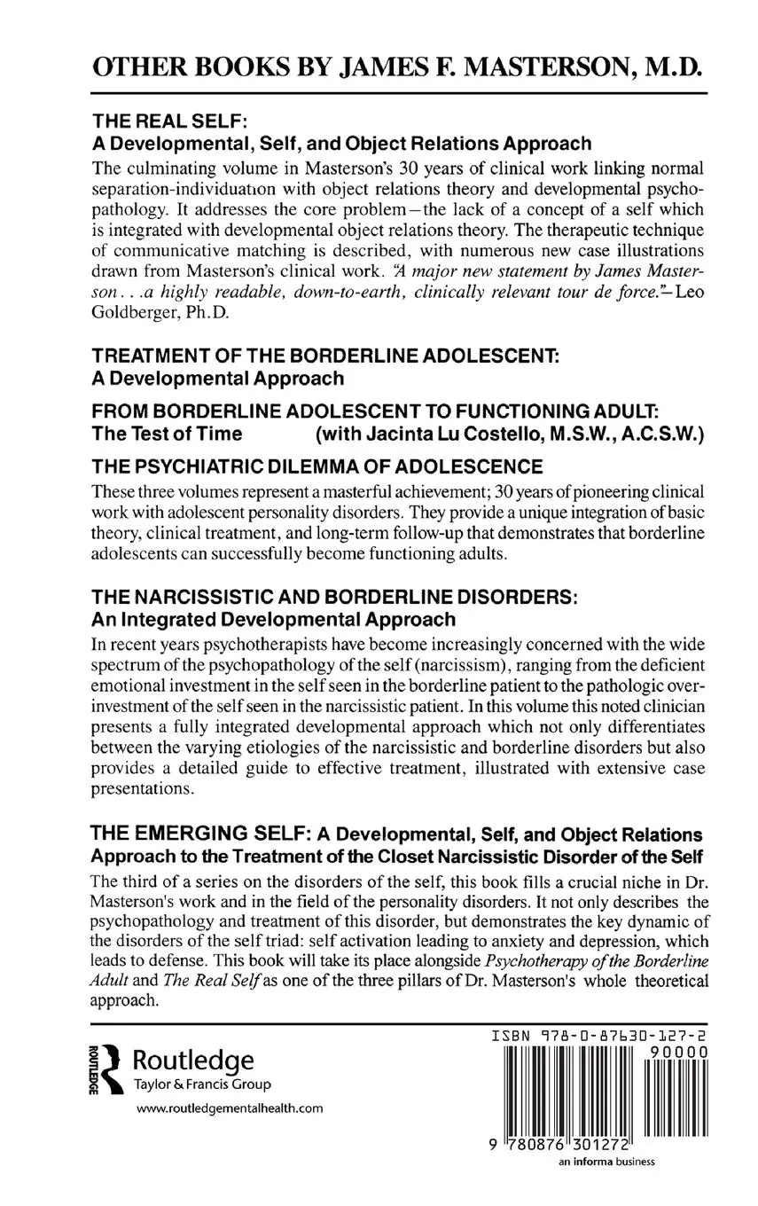 Rückseite: 9780876301272 | Psychotherapy Of The Borderline Adult | A Developmental Approach | D.