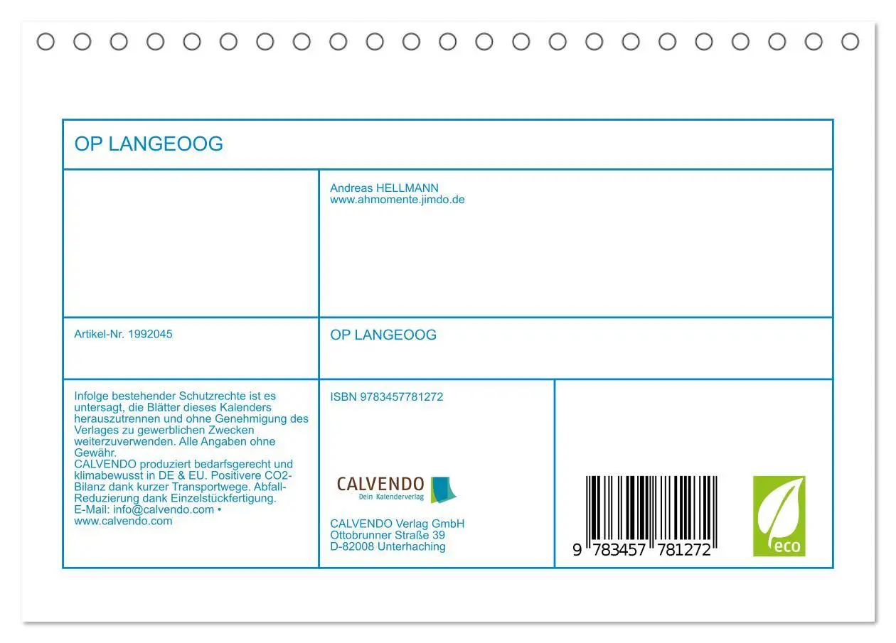 Bild: 9783457781272 | OP LANGEOOG (Tischkalender 2026 DIN A5 quer), CALVENDO Monatskalender