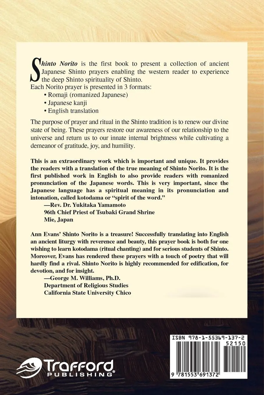 Rückseite: 9781553691372 | Shinto Norito | A Book of Prayers | Ann Llewellyn Evans | Taschenbuch
