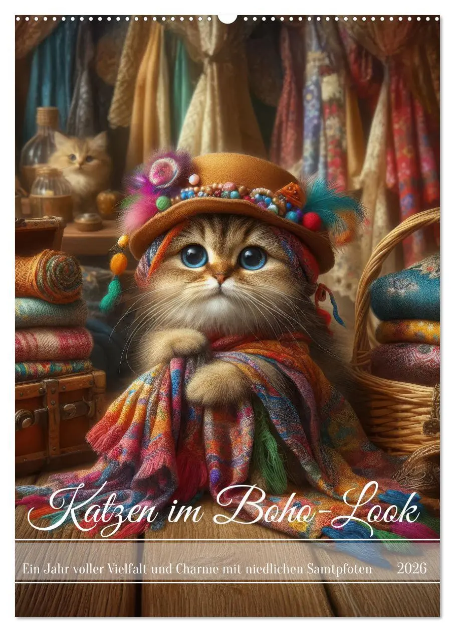 Cover: 9783516241372 | Katzen im Boho-Look - Ein Jahr voller Vielfalt und Charme mit...
