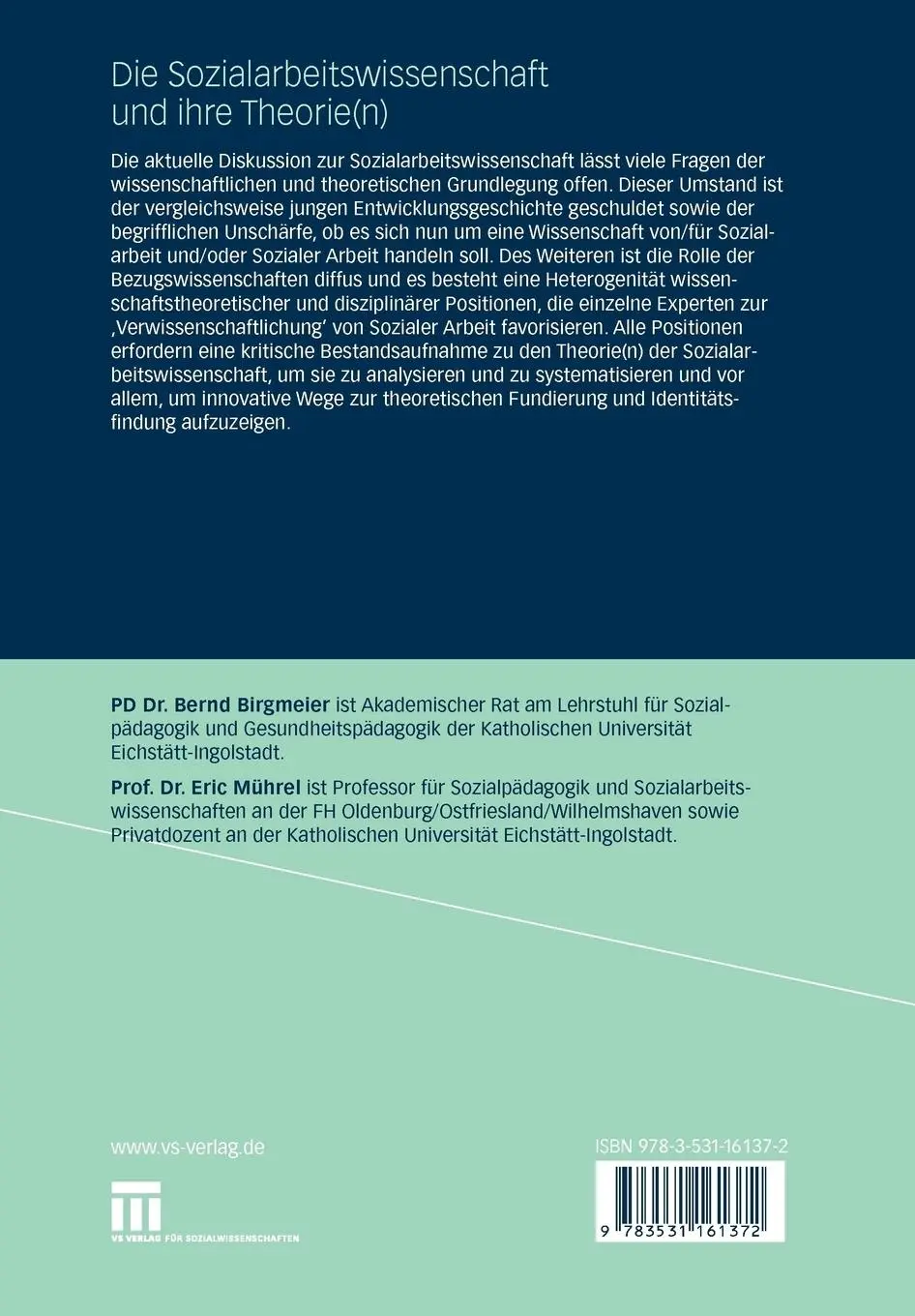 Rückseite: 9783531161372 | Die Sozialarbeitswissenschaft und ihre Theorie(n) | Mührel (u. a.)