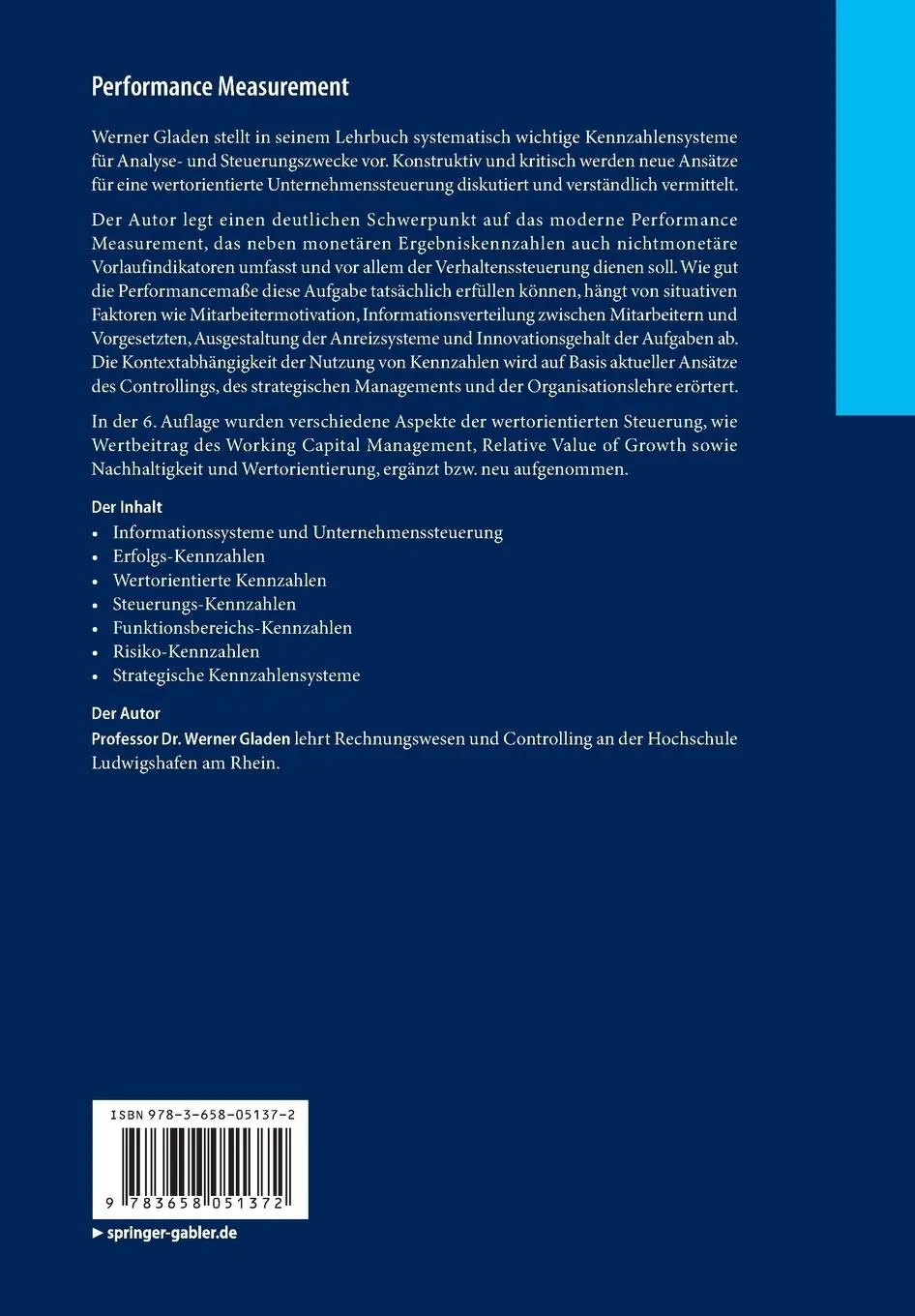 Rückseite: 9783658051372 | Performance Measurement | Controlling mit Kennzahlen | Werner Gladen