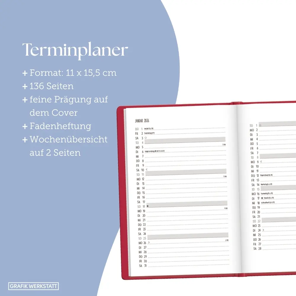 Bild: 9783986361372 | Terminplaner Lederlook 2026 Rot | Terminplaner Lederlook A6 | Original