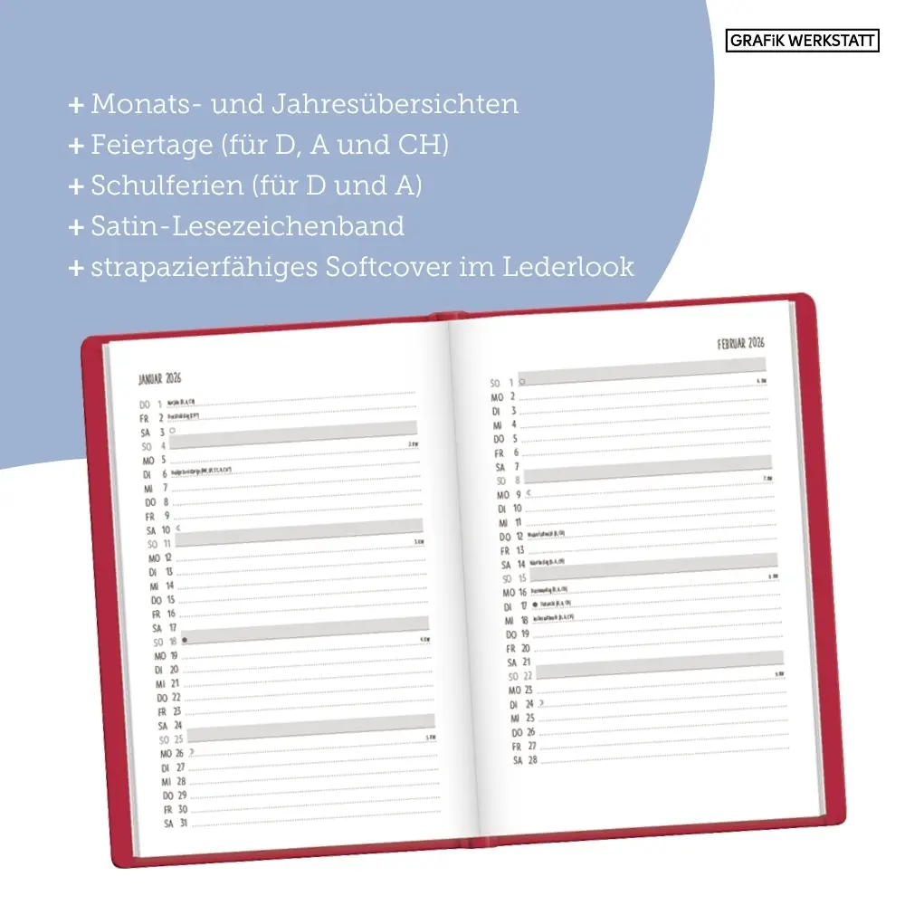 Bild: 9783986361372 | Terminplaner Lederlook 2026 Rot | Terminplaner Lederlook A6 | Original