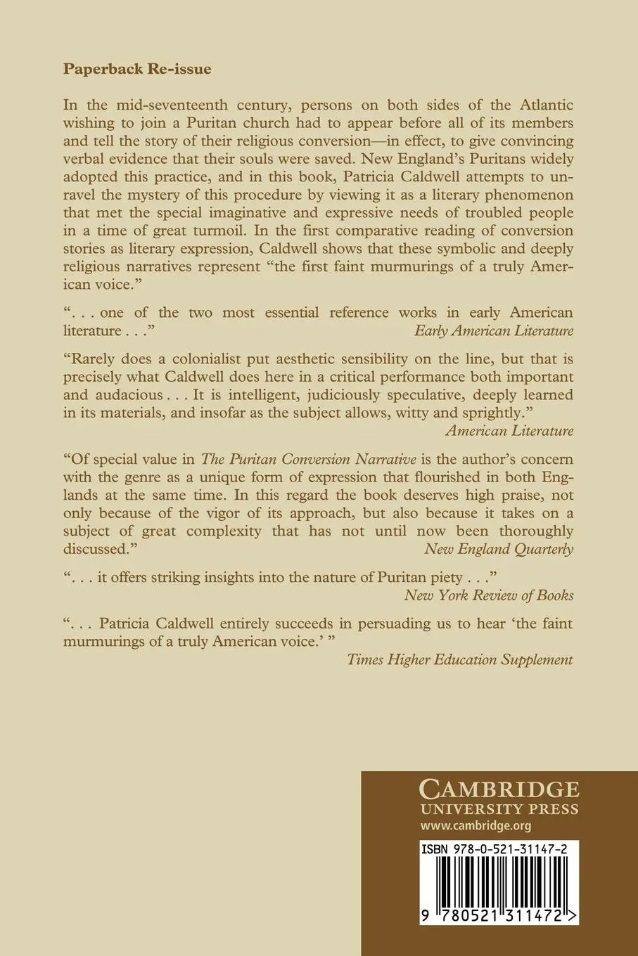 Rückseite: 9780521311472 | The Puritan Conversion Narrative | Patricia Caldwell | Taschenbuch