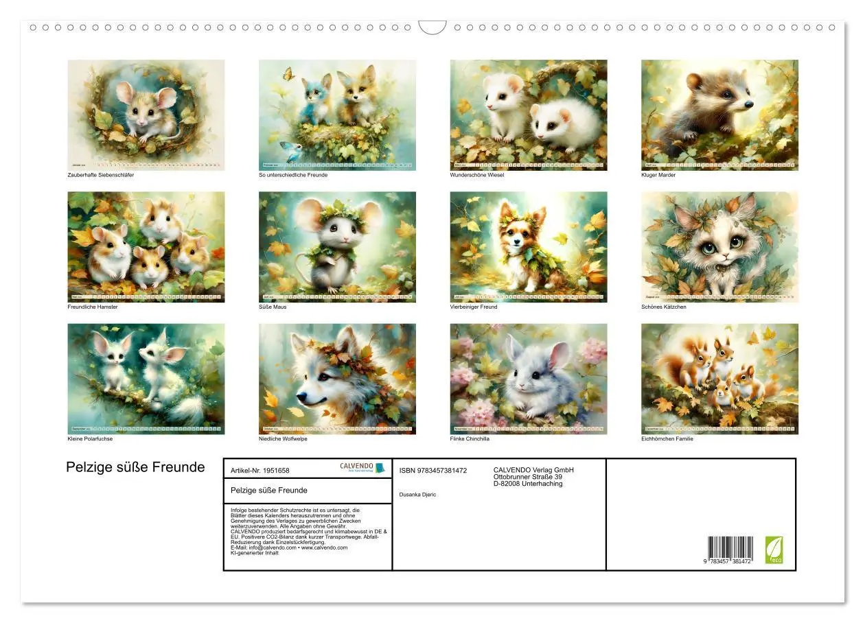 Bild: 9783457381472 | Pelzige süße Freunde (Wandkalender 2026 DIN A2 quer), CALVENDO...