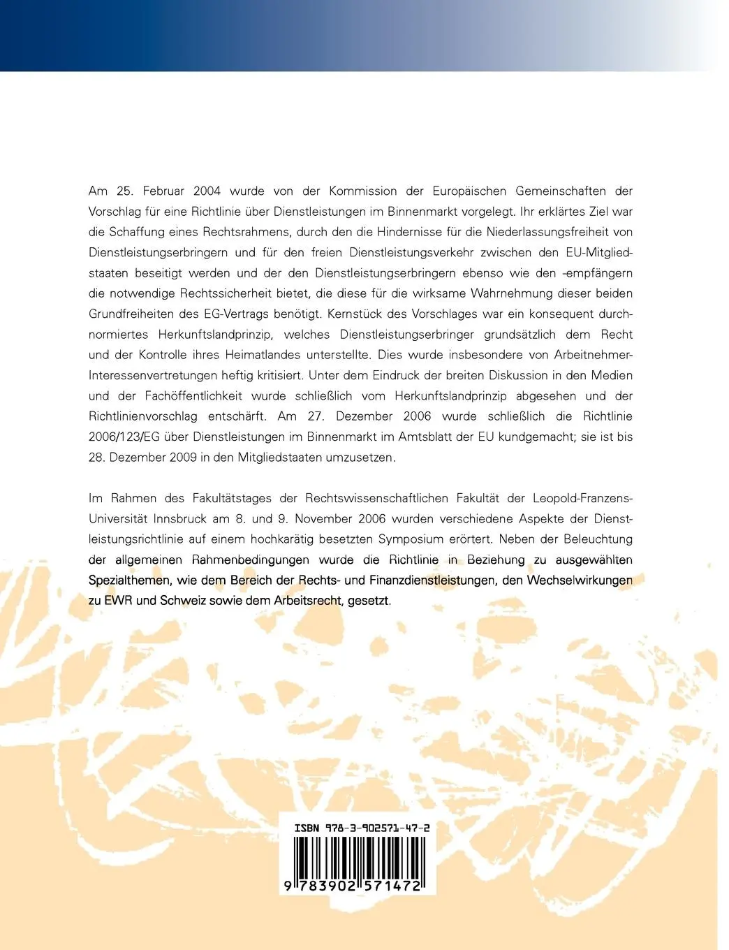 Rückseite: 9783902571472 | Die Dienstleistungsrichtlinie | Gustav Wachter (u. a.) | Taschenbuch