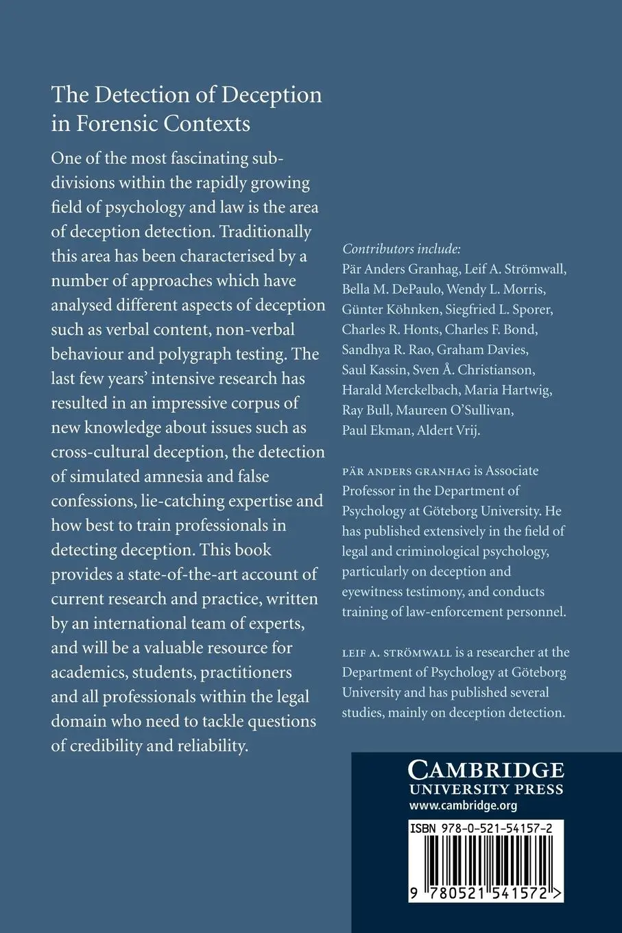 Rückseite: 9780521541572 | The Detection of Deception in Forensic Contexts | Granhag (u. a.)