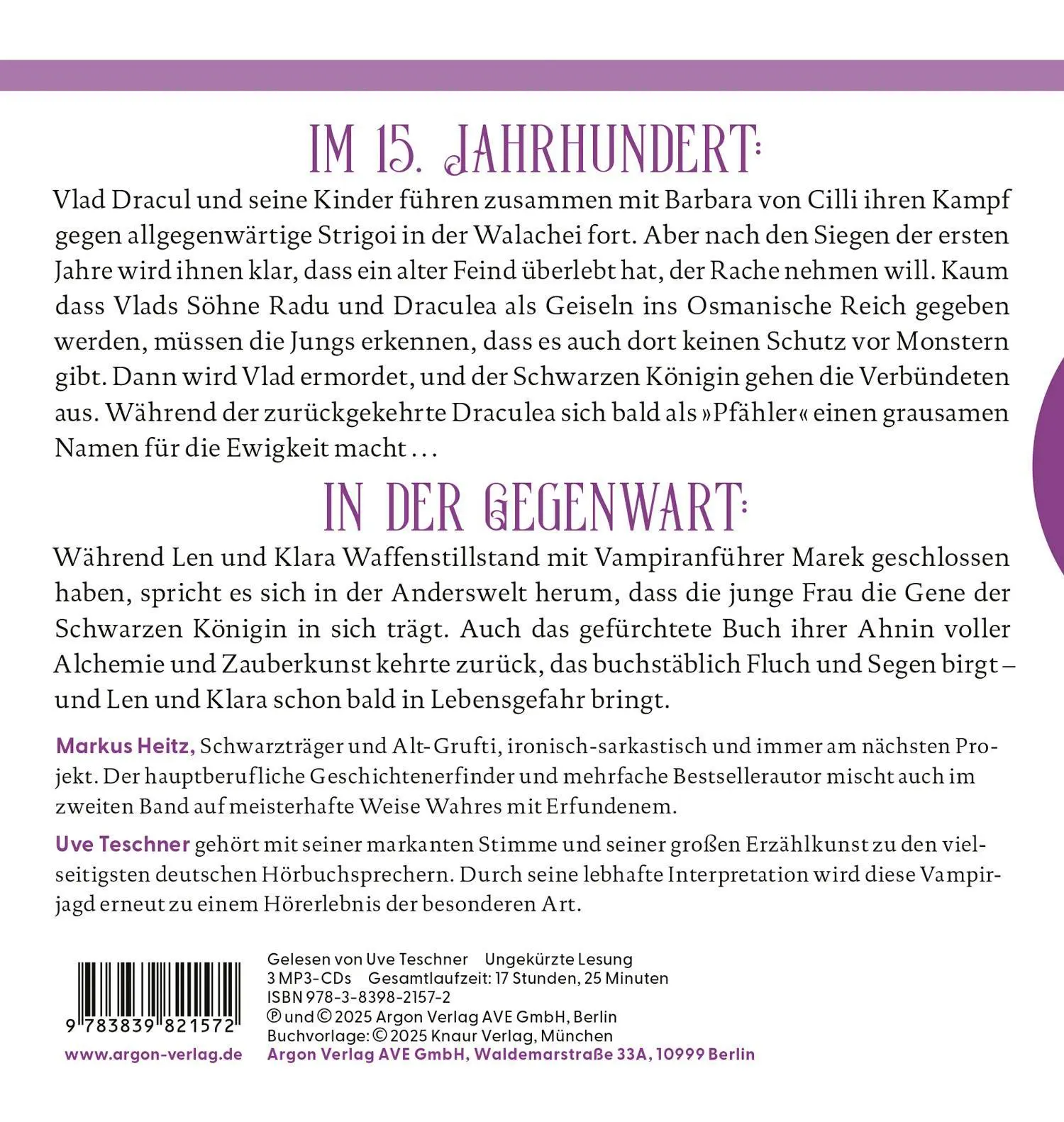 Rückseite: 9783839821572 | Die Schwarze Königin II | Roman | Markus Heitz | MP3 | 3 Audio-CDs