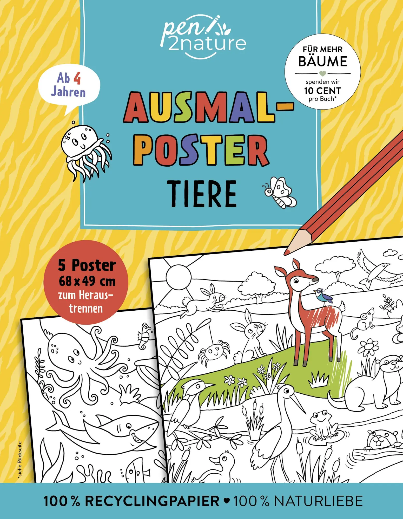 Cover: 9783987641572 | Ausmalposter Tiere | Pen2nature | Taschenbuch | 5 S. | Deutsch | 2025