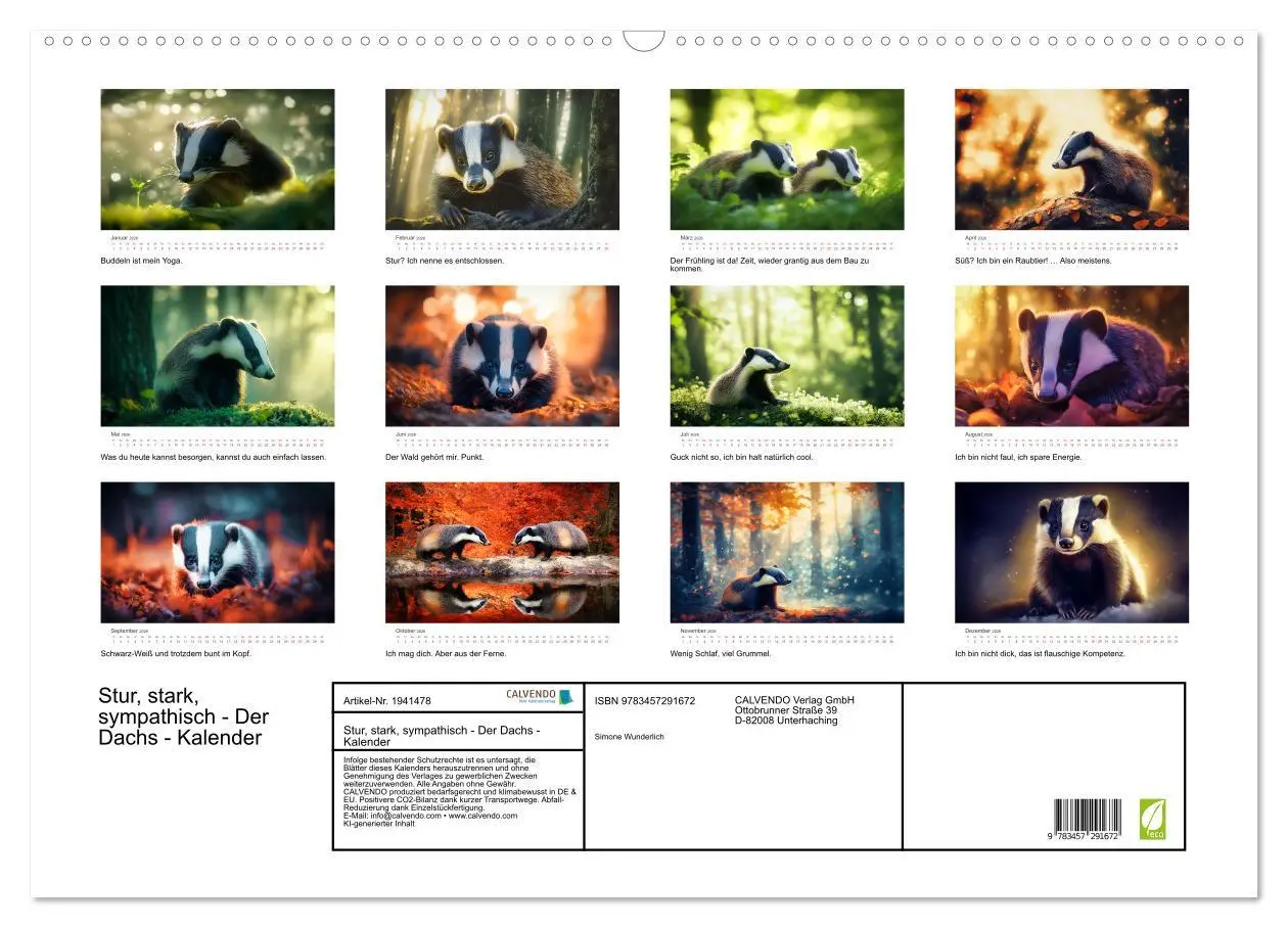 Bild: 9783457291672 | Stur, stark, sympathisch - Der Dachs - Kalender (Wandkalender 2026...