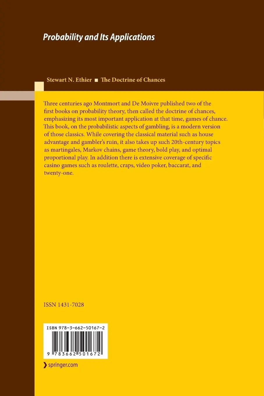 Rückseite: 9783662501672 | The Doctrine of Chances | Probabilistic Aspects of Gambling | Ethier