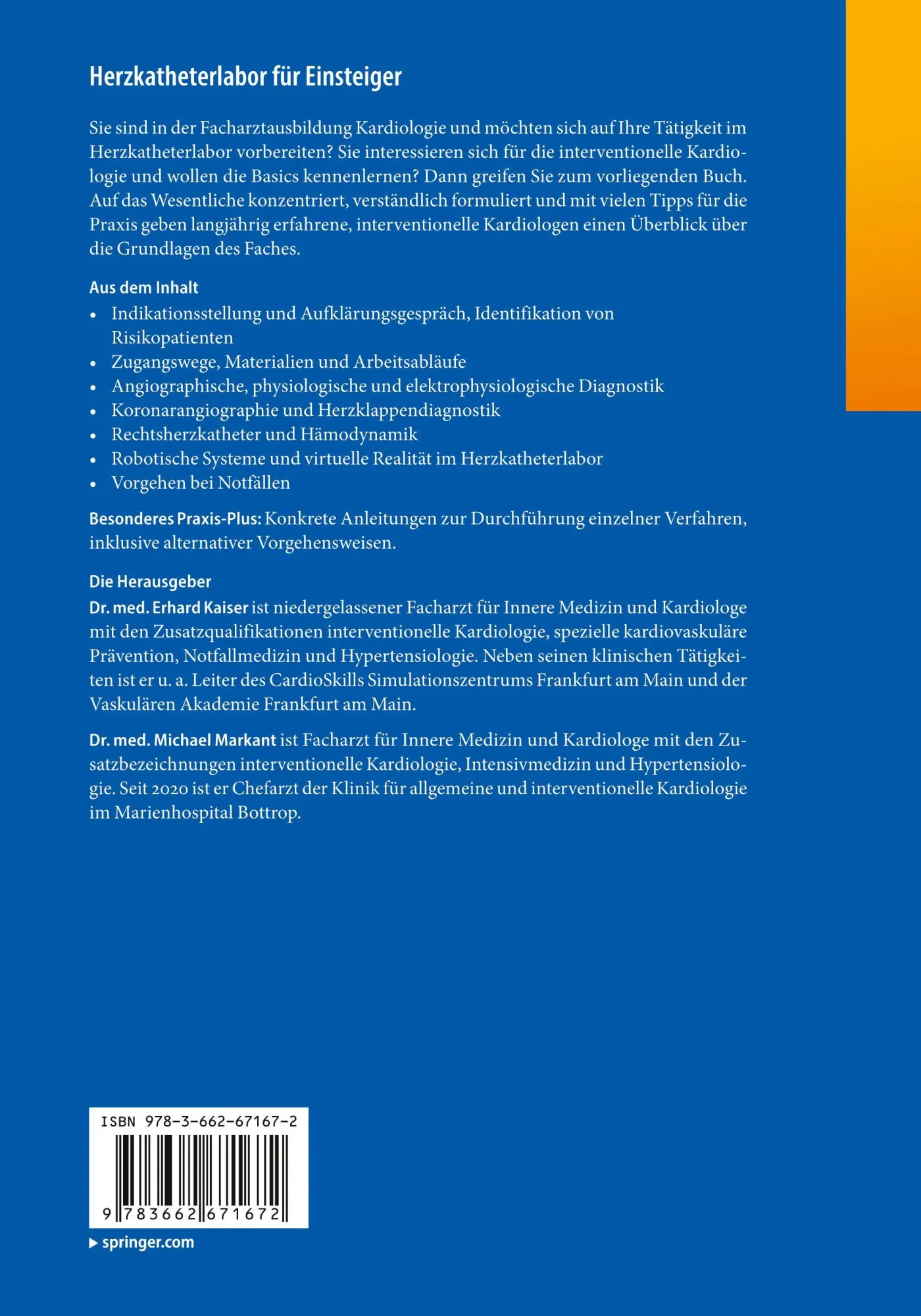 Rückseite: 9783662671672 | Herzkatheterlabor für Einsteiger | Erhard Kaiser (u. a.) | Taschenbuch