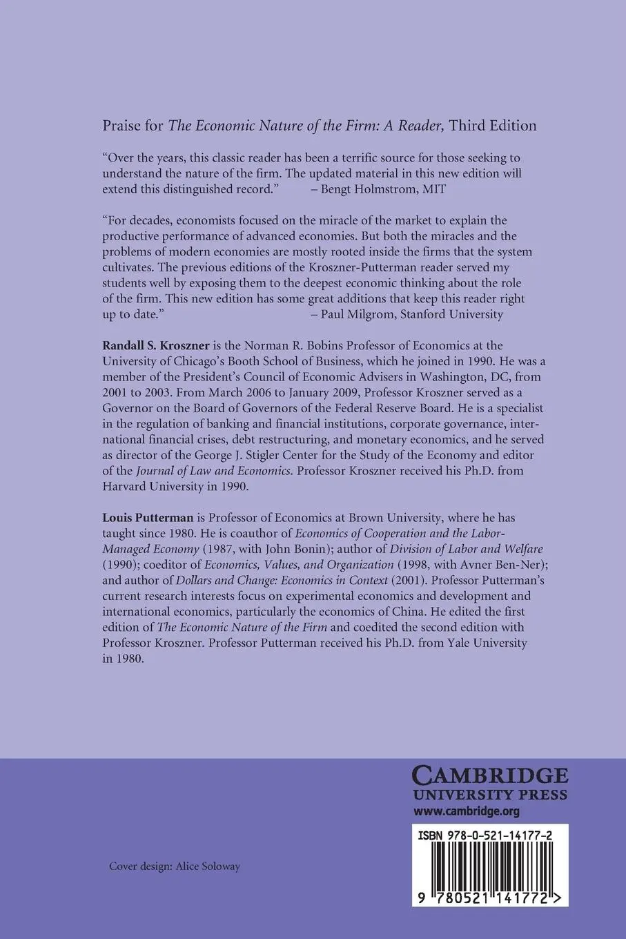 Rückseite: 9780521141772 | The Economic Nature of the Firm | A Reader | Kroszner (u. a.) | Buch