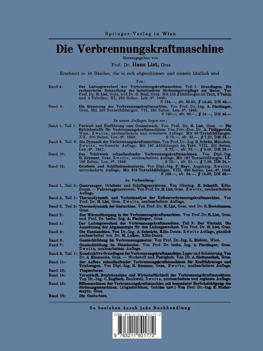 Rückseite: 9783211801772 | Der Ladungswechsel der Verbrennungskraftmaschine | Hans List | Buch