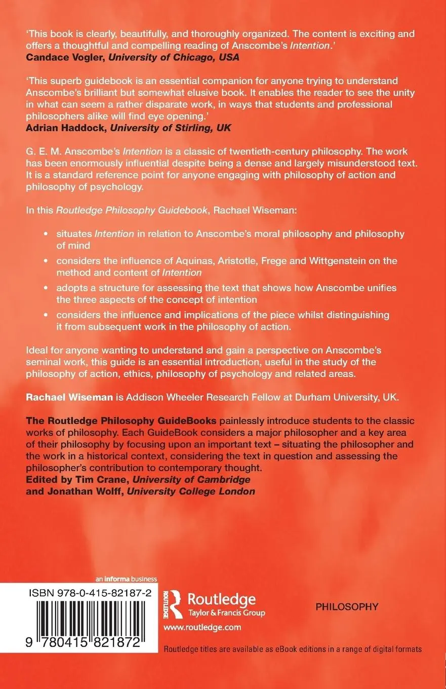 Rückseite: 9780415821872 | Routledge Philosophy GuideBook to Anscombe's Intention | Wiseman