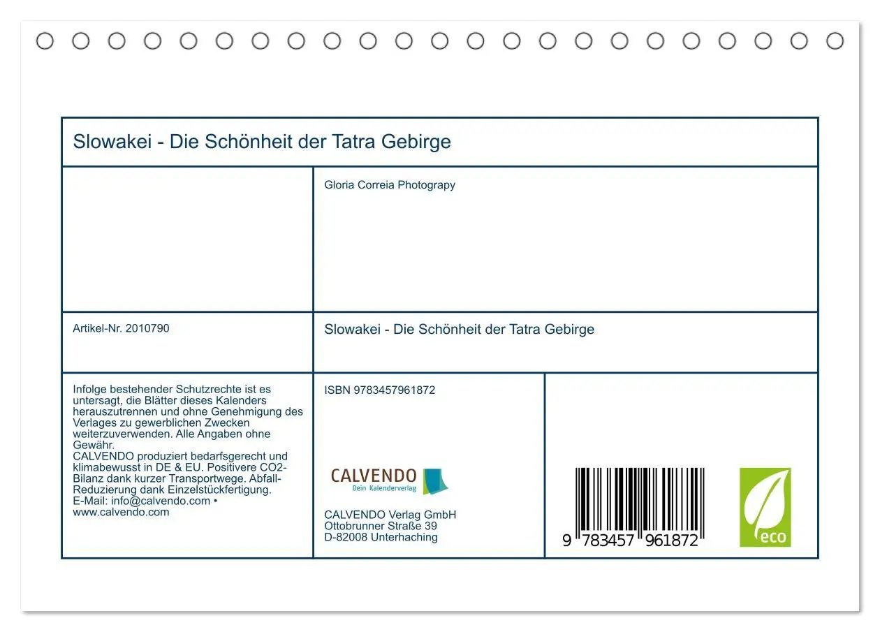 Bild: 9783457961872 | Slowakei - Die Schönheit der Tatra Gebirge (Tischkalender 2026 DIN...
