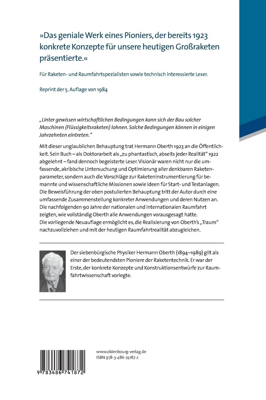 Rückseite: 9783486741872 | Die Rakete zu den Planetenräumen | Hermann Oberth | Buch | VI | 2013