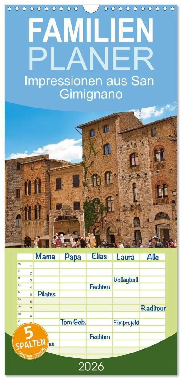 Cover: 9783516501872 | Familienplaner 2026 - Impressionen aus San Gimignano mit 5 Spalten...