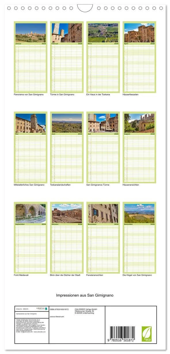 Bild: 9783516501872 | Familienplaner 2026 - Impressionen aus San Gimignano mit 5 Spalten...