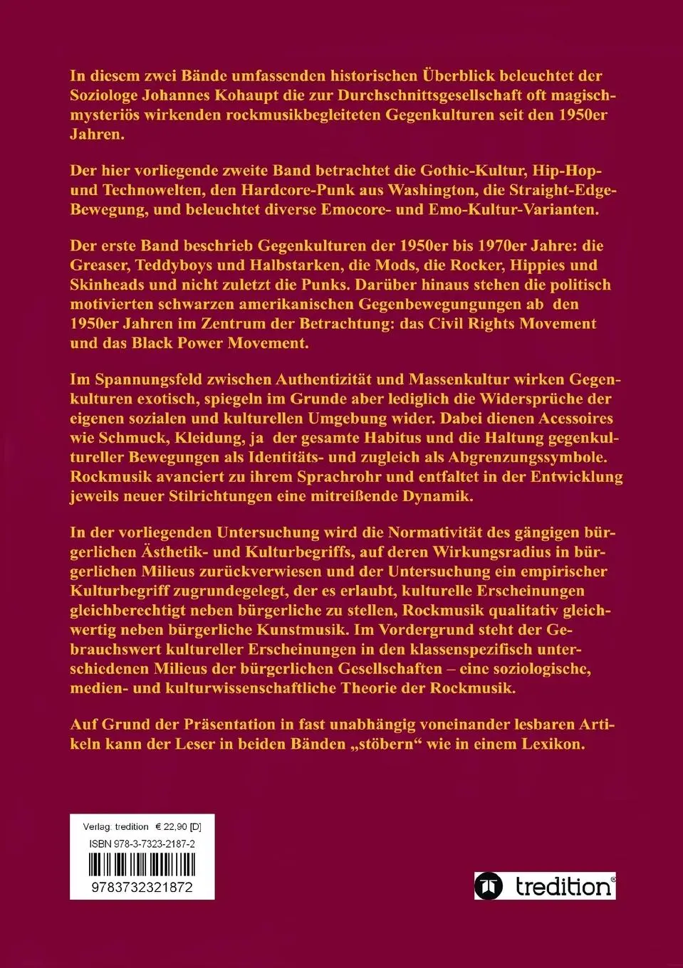 Rückseite: 9783732321872 | Rockmusik | Volume II: Gegenkulturen von Gothic-Rock bis Emocore