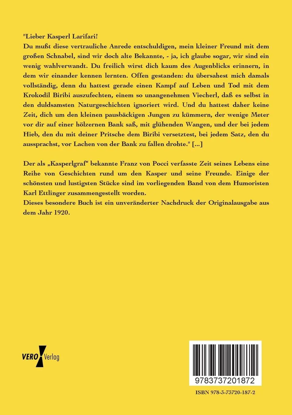Rückseite: 9783737201872 | Kasperl-Theater | Franz Von Pocci | Taschenbuch | 192 S. | Deutsch