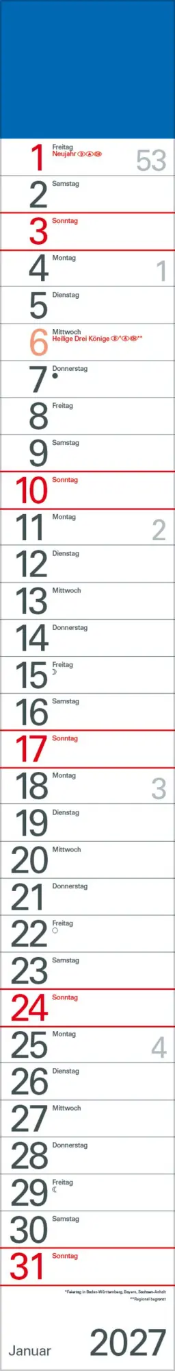 Cover: 9783819301872 | Streifenplaner Blau 2027 | Verlag Korsch | Kalender | 12 S. | Deutsch