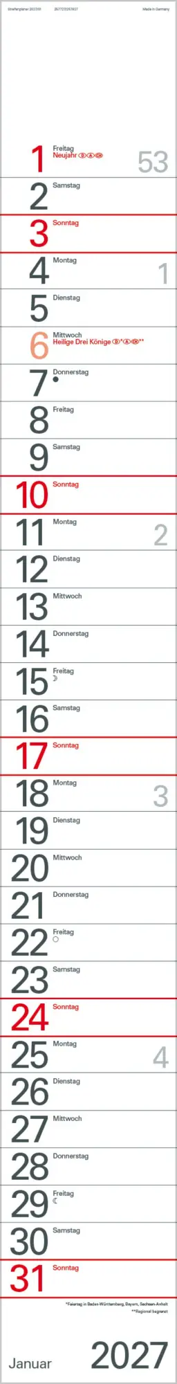 Bild: 9783819301872 | Streifenplaner Blau 2027 | Verlag Korsch | Kalender | 12 S. | Deutsch